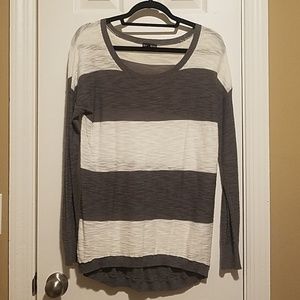 Express M Gray and White Striped Sweater